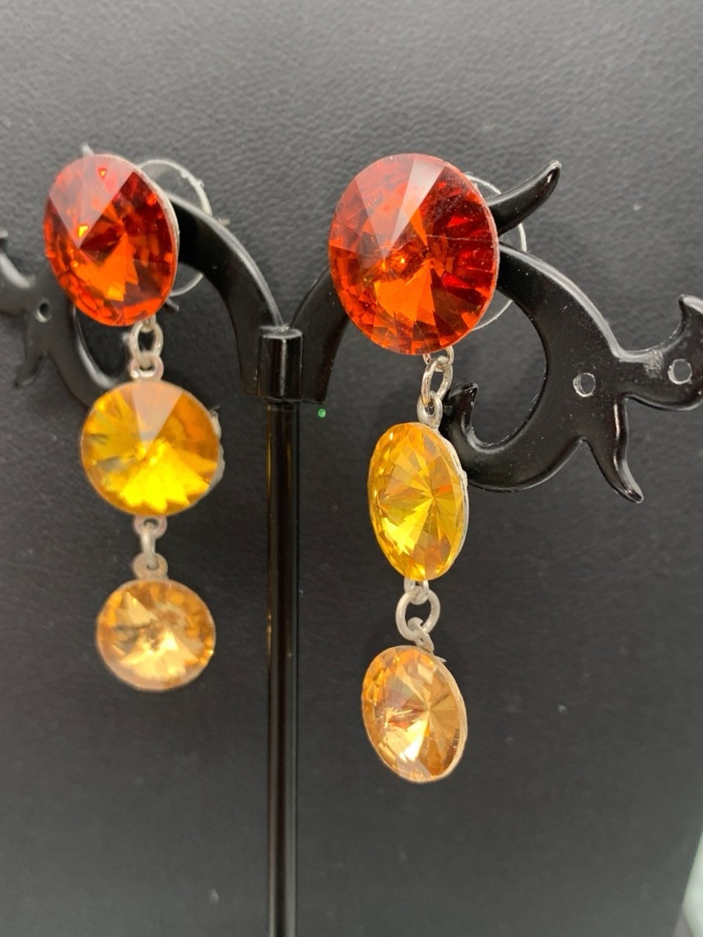 Rivoli Amber Gradient Crystal Drop Earrings - Orange & Yellow
